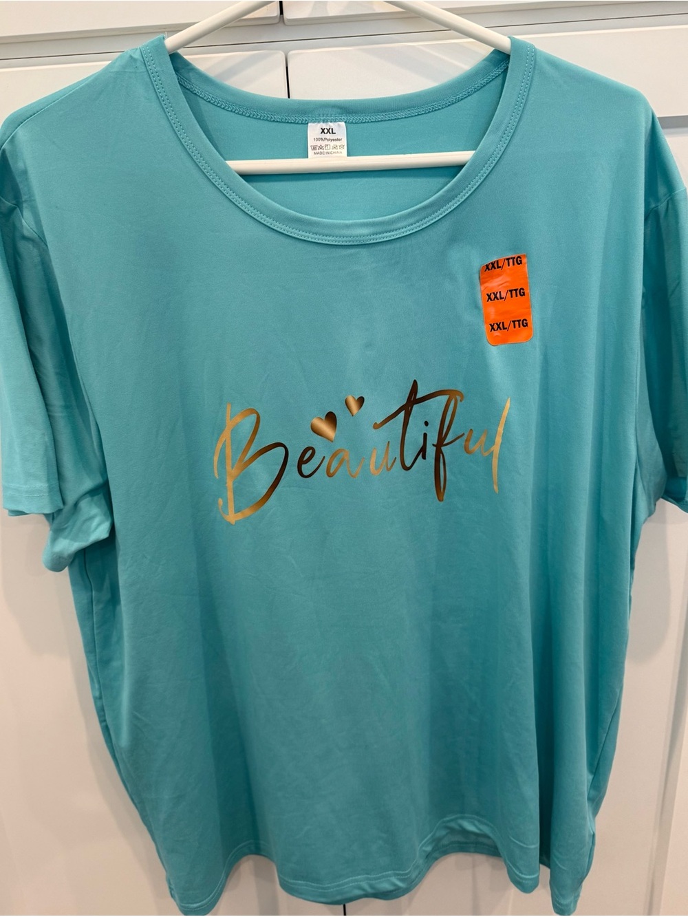 Turquoise Graphic Tee with Gold Script - Picture 2 of 5